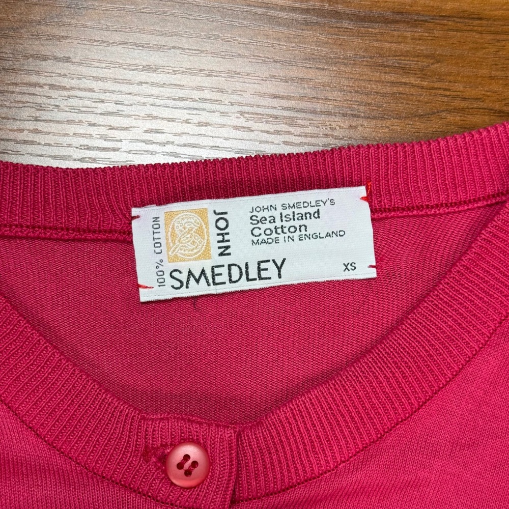 John Smedley Pink Sea Island Cotton Cardigan Sweater Crew Neck Made in EnglandXS - Picture 4 of 7